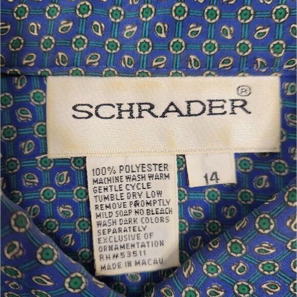 VINTAGE 80s dress blue‎ pleated paisley button up midi L - Picture 6 of 9